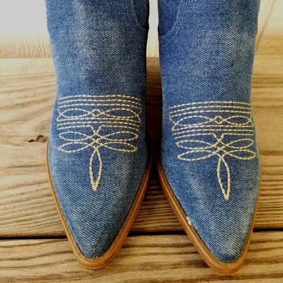 Marc Fisher Gidden Womens Blue Demin Western Bootie Boots 6 M - Picture 4 of 13